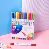 Kit Com 12 Cores Caneta Brush Pen