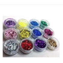 Kit Com 12 Cores Glitter Flocado - Decoração Unhas Nail Art