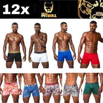 Kit Com 12 Cuecas Boxer Box Masculina Adulto Pitbull Original Microfibra