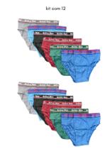 Kit Com 12 Cuecas Slip Algodão Suedine