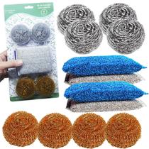 Kit com 12 Esponja sendo 8 Palha de Aço mais 4 Bucha de Espuma Limpeza Pesada Multiuso Abrasivo Ariar Panelas