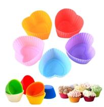 Kit com 12 Formas Coração Silicone Mini Bolos Cupcake Pudim Gelatina