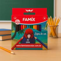 Kit com 12 Lápis de Cor 12 Cores Mini Meio Pequeno Famix Material Escolar Kit com 12 Lápis de Cor 12 Cores Mini Meio Pequeno Famix Material Escolar