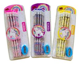 Kit Com 12 Lápis Hb Hexagonal Kawaii + Apontador Kit Com 12 Lápis Hb Hexagonal Kawaii + Apontador