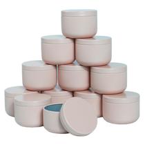 Kit com 12 latas metálicas rosas para velas de 90 ml com tampas Kit com 12 latas metálicas rosas para velas de 90 ml com tampas