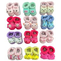 Kit Com 12 Meias Sapatinhos Para Bebê Menina Recém Nascido 0-6 Meses Macio Confortável Fofo Pelúcia