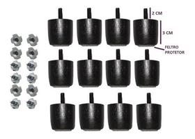 Kit com 12 Mini Pés Preto 3 Cm C/ Porcas P/ Cama Box Baú Queen King Kit com 12 Mini Pés Preto 3 Cm C/ Porcas P/ Cama Box Baú Queen King