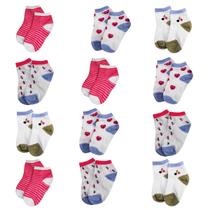 Kit Com 12 Pares De Meias 0-2 Anos Antiderrapante Estampada Meninas Infantil Bebês Crianças Frio
