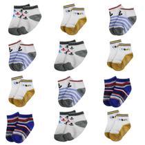 Kit Com 12 Pares De Meias 0-2 Anos Estampada Antiderrapante Meninos Infantil Bebês Crianças Frio