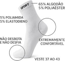 Kit com 12 Pares de Meias Cano Alto Longo Sport em Algodão