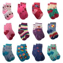 Kit Com 12 Pares De Meias Infantil Feminina De 2 A 4 Anos Sortidas