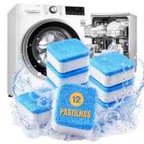 Kit com 12 Pastilhas de Limpeza Interna Eficaz Para Máquina de Lavar Elimina Resíduos e Odor Higiene