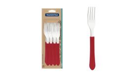 Kit Com 12 Pecas Garfo De Mesa De Inox Cabo Vermelho Leme