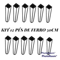 Kit Com 12 Pés De Ferro Para Mesa 50cm Preto Fosco Medcombo
