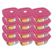 Kit com 12 Pote de Vidro c/ Tampa Quadrado 500ML Marinex