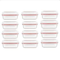 Kit com 12 Potes de Vidro Retangulares Herméticos Majestic 370ml