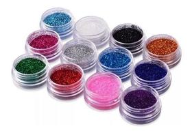 Kit Com 12 Potinhos Com Glitter Brilho Purpurina Para Unha