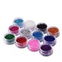 Kit Com 12 Potinhos Com Glitter Fininho Brilho Purpurina Para Unha