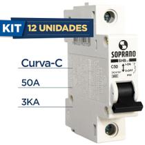 Kit Com 12 Soprano Disjuntor Din Monofásico Curva-c 50a 3ka Shb1-c050a