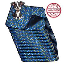 Kit com 12 Tapetinhos Alta Absorção para Pets 70x50 Ossinho Azul 3 Camadas - 300 Lavagens