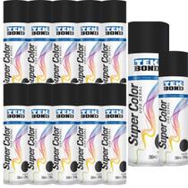 Kit Com 12 Tinta Spray Preto Fosco Tek Bond 350ml/250g