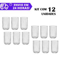 Kit Com 12 un Copo de Vidro 420ml Grande Suco Água Refrigerante Canelado