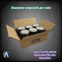 Kit com 12 Unidades de Fita Adesiva Demarcação Preta 50mm x 30m Kit com 12 Unidades de Fita Adesiva Demarcação Preta 50mm x 30m