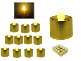 Kit com 12 Velas Douradas Decorativas Artificial com Led Kit com 12 Velas Douradas Decorativas Artificial com Led