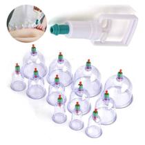 Kit Com 12 Ventosas Ventosaterapia Massagem Terapêutica Acupuntura Massoterapia Sucção Vácuo + Bomba