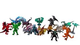 kit com 14 bonecos dragões dinossauro world com guerreiro e acessórios