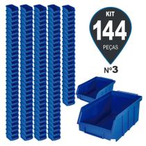 Kit Com 144 Gaveteiros de Plástico Organizador Bin Nº 3 - Azul