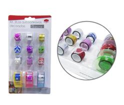 Kit com 15 peças 12 Fitas Adesivas Washi Tape com Glitter + 3 Suportes