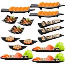 Kit com 15 Pecas Pratos em Melamina/Plastico Preto para Sushi Bestfer