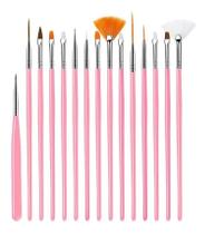 Kit Com 15 Pinceis Rosa De Unha Decorada Pincéis Gel Acrigel