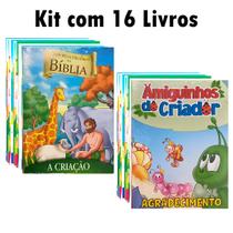 Kit com 16 livrinhos bíblicos - As Mais Belas Histórias da Bíblia + Amiguinhos do Criador