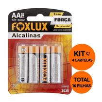 Kit com 16 Pilhas Alcalina Pequena AA Tensão Nominal: 1,5V Foxlux