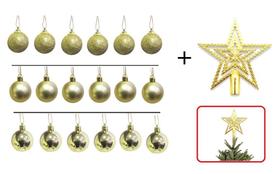 Kit com 18 Bolas Sortidas 4cm + Estrela Vazada Ponteira para Árvore de Natal