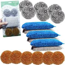 Kit com 18 Esponja sendo 12 Palha de Aço mais 6 Bucha de Espuma Limpeza Pesada Multiuso Abrasivo Ariar Panelas