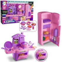 Kit com 18 Peças Grande Cozinha Infantil com Geladeira +Fogão e Vários Acessórios - KOPECK