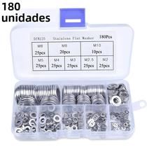 Kit com 180 Arruelas Planas de Aço Inoxidável (M2-M10)