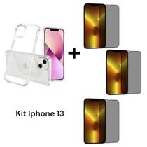 Kit Com 1UN Capinha Capa Anti Impacto Para Iphone 13 + 3UN Películas De Vidro 3D Privacidade