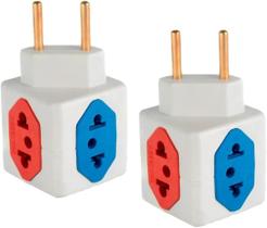 KIT Com 2 Adaptadores Benjamim Cubo 3D Com 3 Entradas de Tomada 10 Amperes E 1 Entrada de Tomada 20 Amperes CORES SORTID