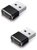 Kit com 2 Adaptadores Usb C Fêmea X Usb Macho Plug Conversor Conector OTG para Carregar Celular no Carro, Computador, Notebook, Power Bank
