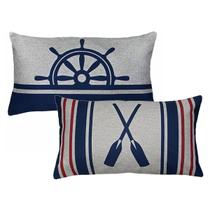 Kit Com 2 Almofadas Linho Náuticas Timão Âncora Remo 30x50
