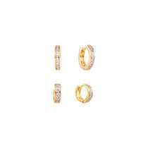 Kit Com 2 Argolas 1 2 Furo Banhadas Ouro Pedra De Zirconia