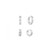 Kit Com 2 Argolas 1 2 Furo Banhadas Ródio Pedras De Zirconia