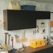 Kit com 2 Armários Aéreos Multiuso 3 Portas Rustic/Preto Agata Madesa Kit com 2 Armários Aéreos Multiuso 3 Portas Rustic/Preto Agata Madesa