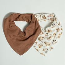 Kit Com 2 Babadores Hug Bandana Doguinhos Marrom Café Kit Com 2 Babadores Hug Bandana Doguinhos Marrom Café