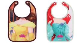 Kit com 2 Babadores para Bebe Princesas Disney Bela e Ariel