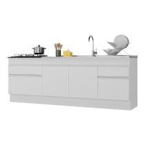 Kit Com 2 Balcões De Cozinha 150cm E 70cm Com Rodapé Veneza Multimóveis V2108 Branco Branco Kit Com 2 Balcões De Cozinha 150cm E 70cm Com Rodapé Veneza Multimóveis V2108 Branco Branco